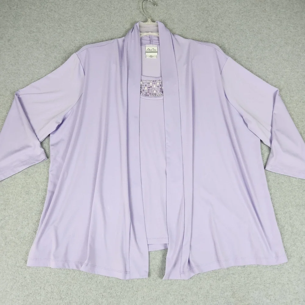 Bend Over Cardigan Twin Set Womens Size XL‎ Lavender Embellished Stretch Classic